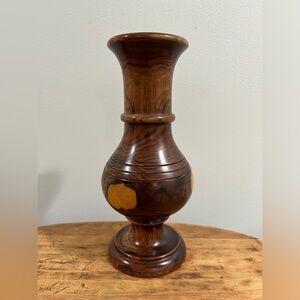 Vintage Hand Turned Wooden Vase 8” Tall